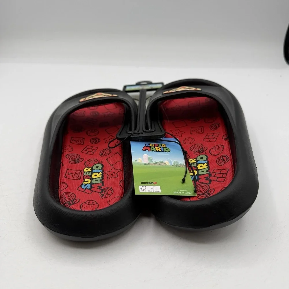 Super Mario‎ Bros Slides Boys Size 10 Red/Black Ground Up Nintendo Kids Sandals